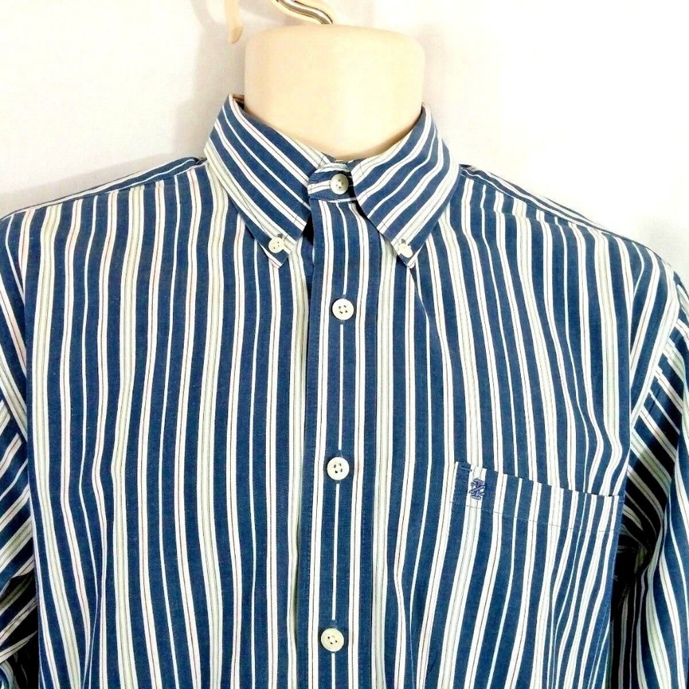 IZOD Dress Shirt Stripes Easy Care Button Collar